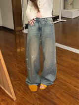 Damen Y2K Baggy Strass-Jeans | Harajuku Vintage Denim-Hose
