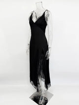 Women’s Sexy Lace Long Dress – Sleeveless Backless Slit Evening Gown