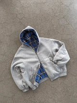 Men’s Reversible Zip-Up Hoodie – Oversized Plaid Lined Streetwear, Solid Color Retro Sweatshirt