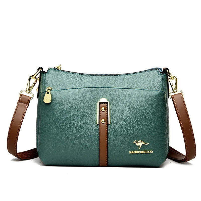 Designer-Schultertasche aus weichem Premium-Leder mit drei Fächern