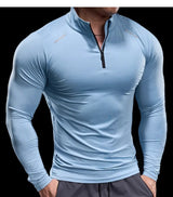 Herren Langarm-Stehkragen-Trainingsshirt mit halbem Reißverschluss