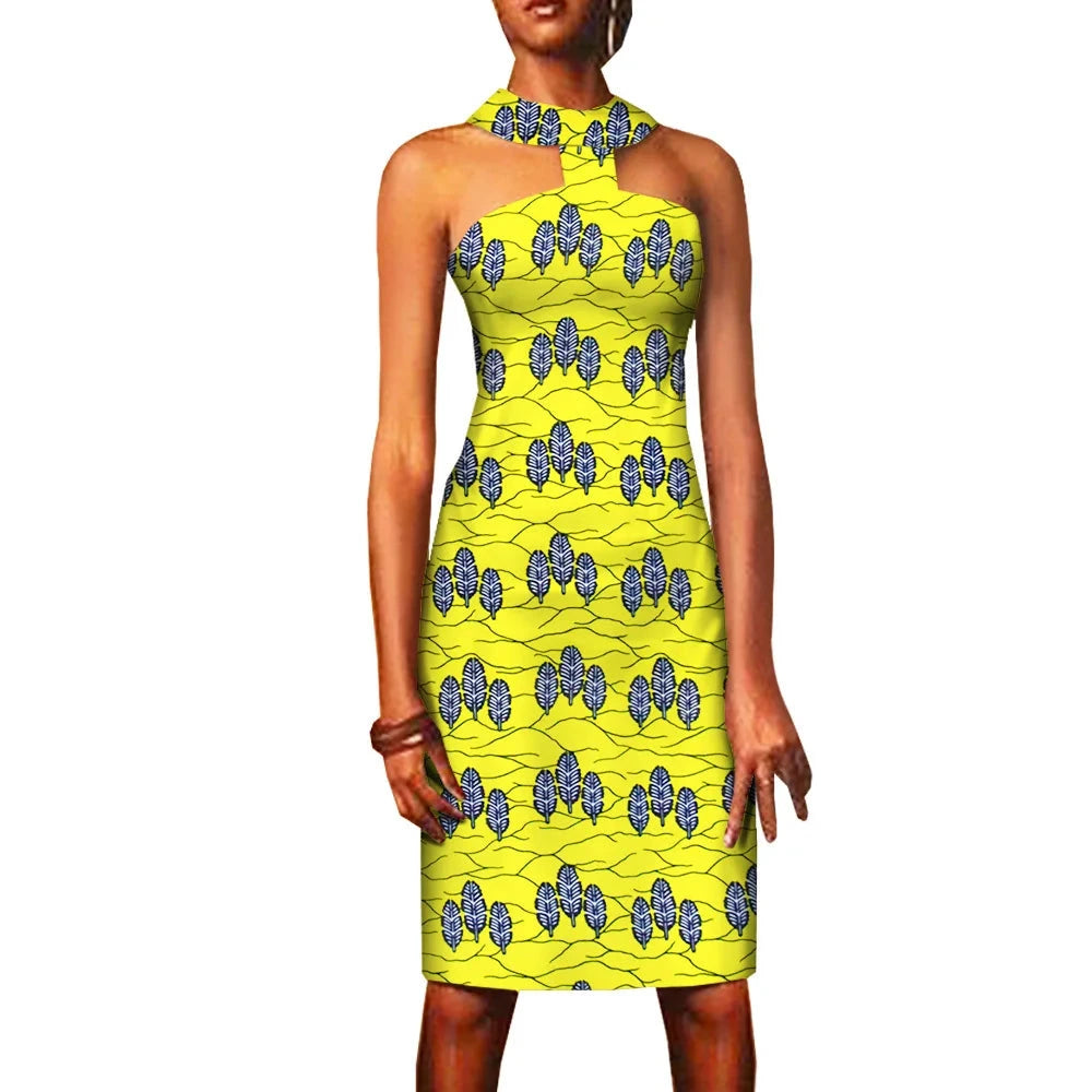 Ärmelloses Ankara Bodycon Sommer Mini-Kleid im afrikanischen Stil für Damen