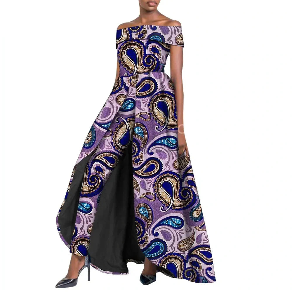 High-Split Long Dress and Ankara Pants, Traditional Dashiki Wax Print Outfit