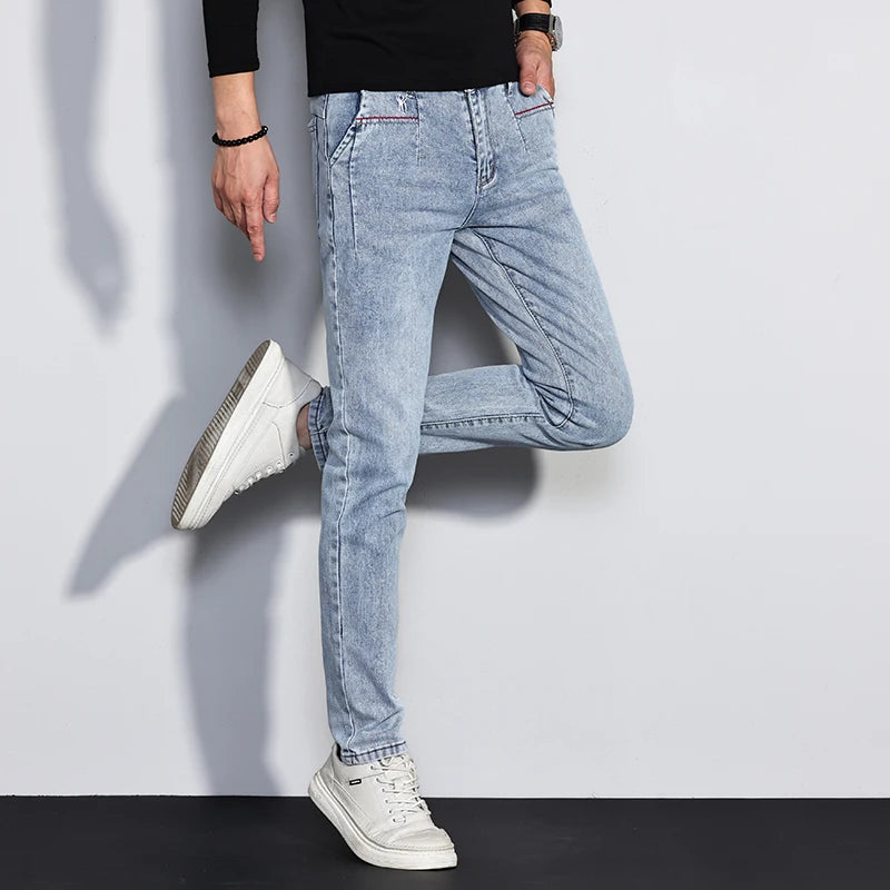 Herren Slim Fit Stretch Jeans | Vintage Korean Style Straight Denim