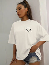 Damen Oversized Baumwoll Streetwear Top mit auffälligem Smile-Motiv