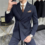 3-Piece Men’s Luxury Striped Suit – Single & Double Breasted Pinstripe Blazer, Vest & Pants Set