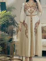Ivory Turkish Abaya for Women | Red and Gold Embroidered Wedding Dress