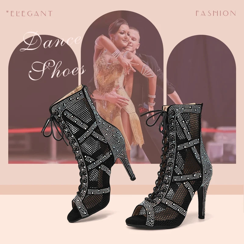 The "Diamond Stage" Dance Boots: Sparkling Rhinestone Latin & Jazz Shoes