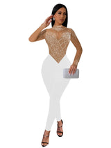 Sexy Black Mesh See-Through Jumpsuit – Sparkly Rhinestone Bodycon One Piece