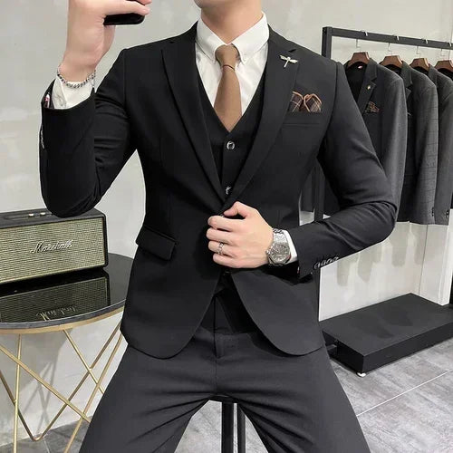 3-teiliger hochwertiger Anzug für Herren – Luxuriöses Boutique-Set aus Sakko, Weste und Hose