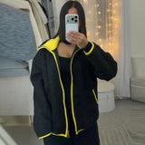 Women’s Contrast Knitted Cardigan Jacket – Elegant Long Sleeve Zipper
