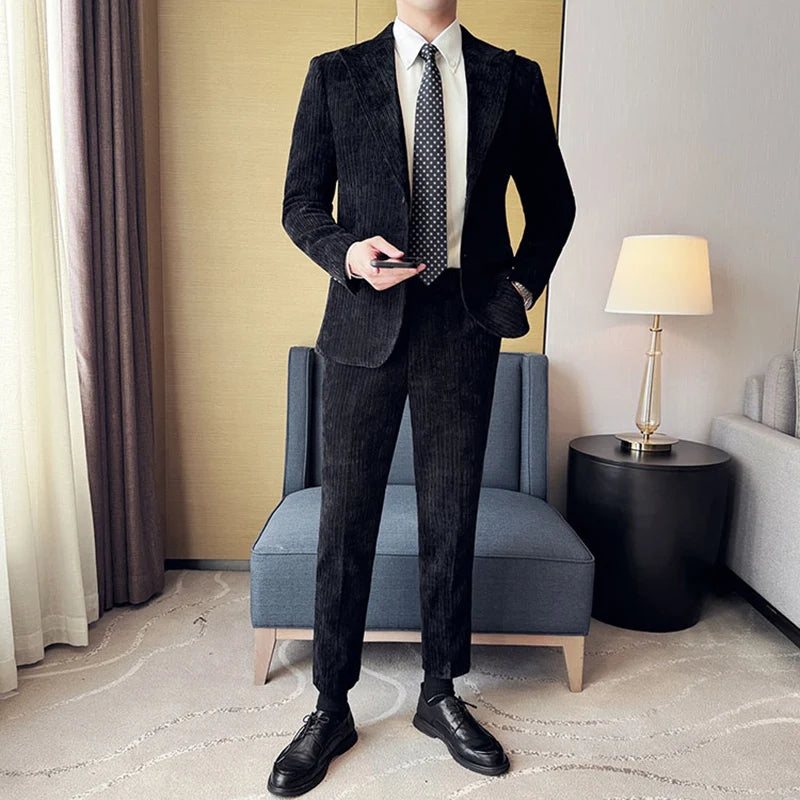Herren Cordanzug im italienischen Stil (Sakko + Hose) – Hochwertiges zweiteiliges Slim-Fit-Set