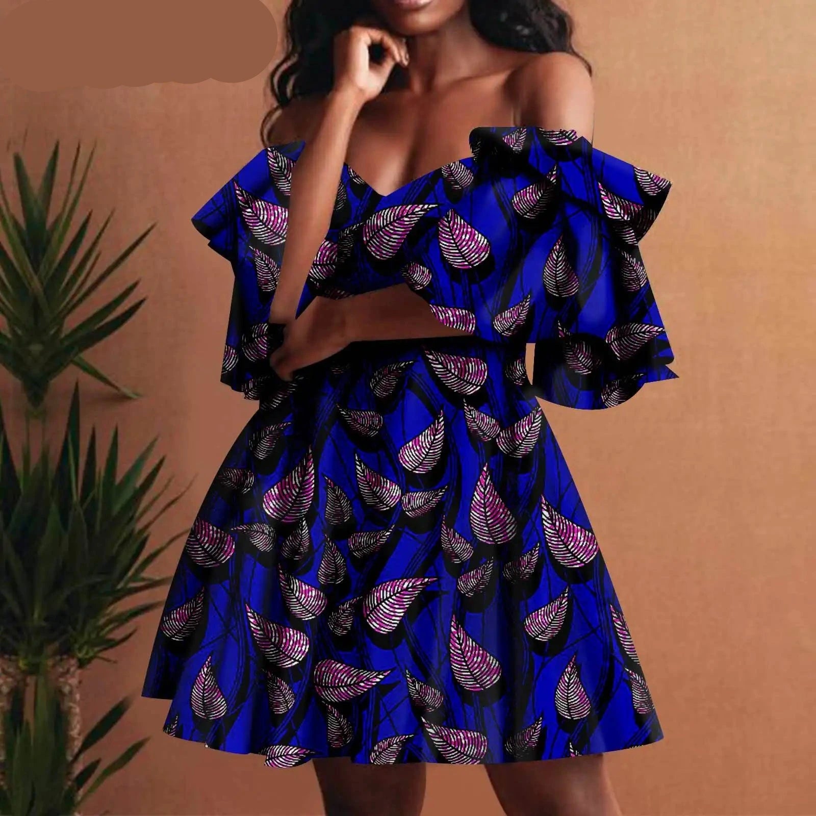 African Off-Shoulder Mini Dress High-Waist Ankara Party Dress For Women