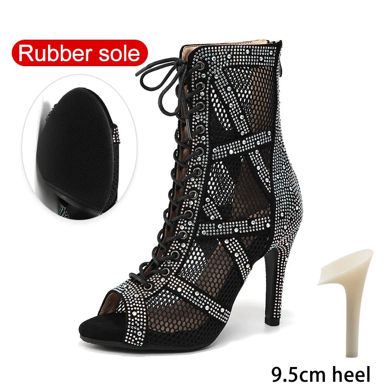 The "Diamond Stage" Dance Boots: Sparkling Rhinestone Latin & Jazz Shoes