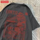 Women's Oversized Japanese Streetwear Cotton Top with Floral Print
