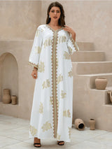 Premium V-Ausschnitt Heritage Kleid | Edle Abaya-Silhouette mit Knopf-Detail