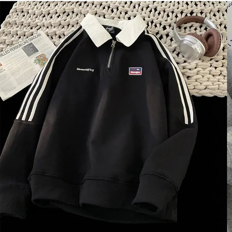 Herren-Sweatshirt im amerikanischen Oversize-Stil – Half-Zip-Pullover mit Reverskragen