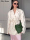 Elegant Flower Printed Coat Women's Lapel Single Button Long Sleeve Lace Up Blazer