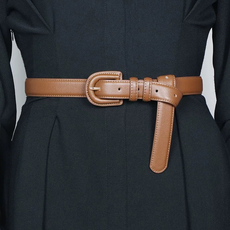 Damen Luxus-Schmaler Ledergürtel – Dünner Designergürtel mit Vintage-Schnalle