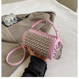 Luxuriöse Zylinder-Strass-Schultertasche | Handgefertigte Kristall-Kissen-Umhängetasche