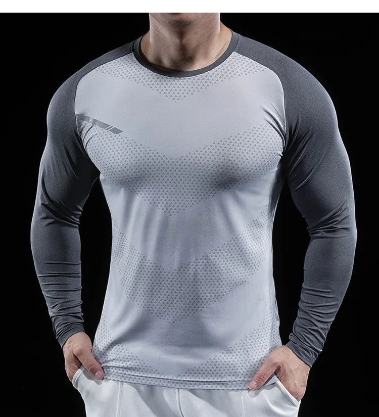 Men’s Gym Fitness Display Long Sleeve T-Shirt | Elastic Moisture Wicking Tights