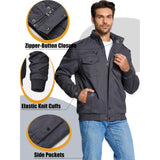 Men's Winter Fleece Bomber Jacket– Multi-Pocket Motorcycle Jacket with Stand Collar