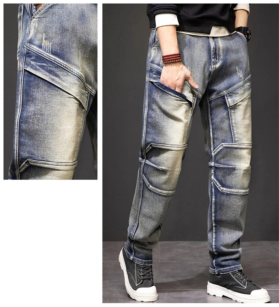 Herren Retro Punk Street Jeans | Modische Used-Denim-Hose