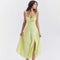 Women's Elegant Yellow Lace-Up Midi Dress