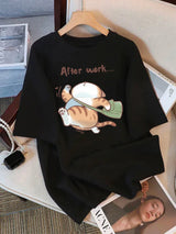 The "Always Tired" Cat Women's Tee: 100% Cotton Loose Fit Top with Minimalist Sleeping Cat Print