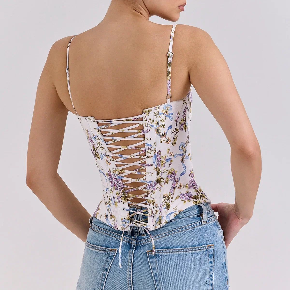 The "Summer Bloom" Floral Corset | Sexy Lace-Up Cropped Top
