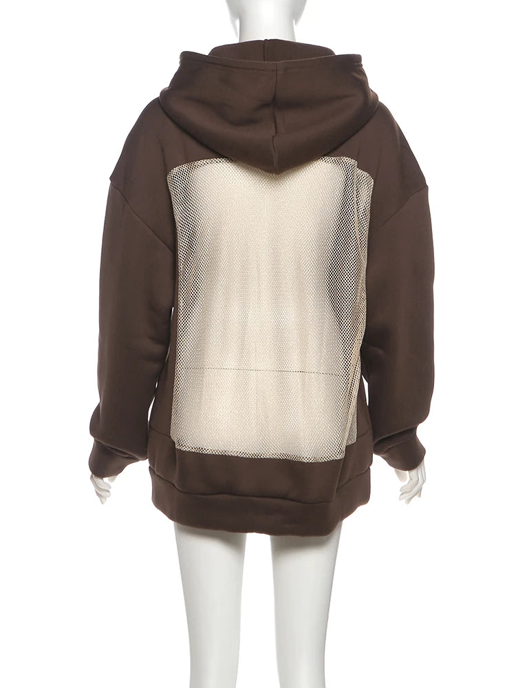 Sexy Backless Hooded Sweatshirt – Glitter Mesh Patchwork Pullover, Autumn Chic Harajuku Streetwear
