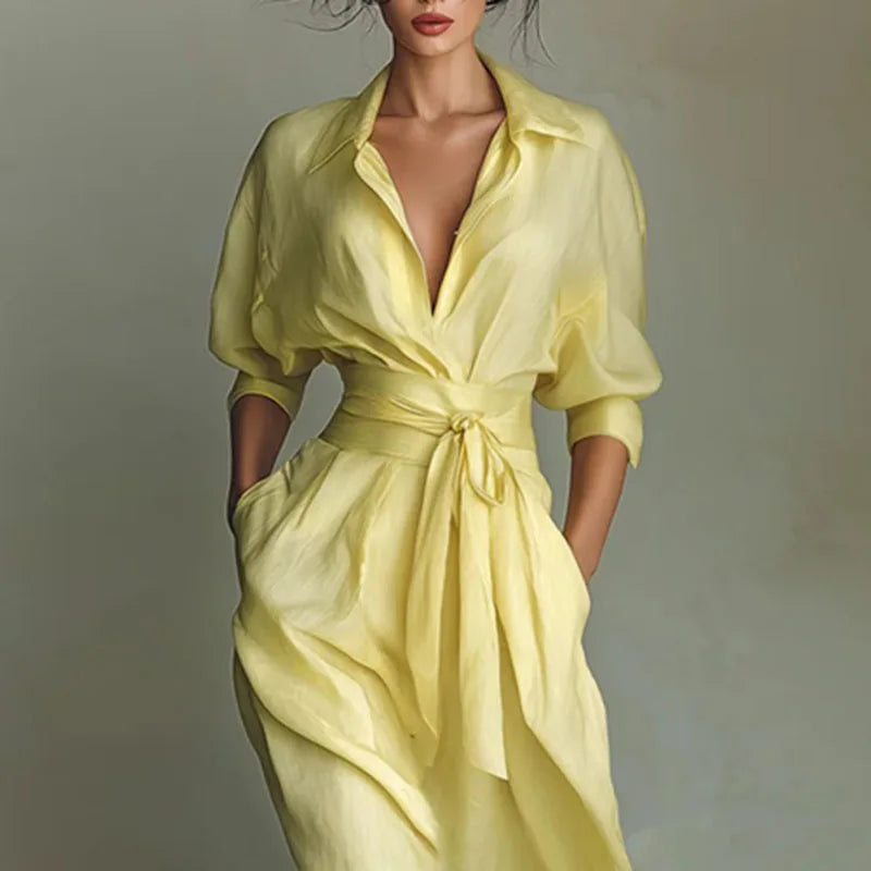 The Boho-Professional Maxi: Elegant Lace-Up High Waist Long Dress