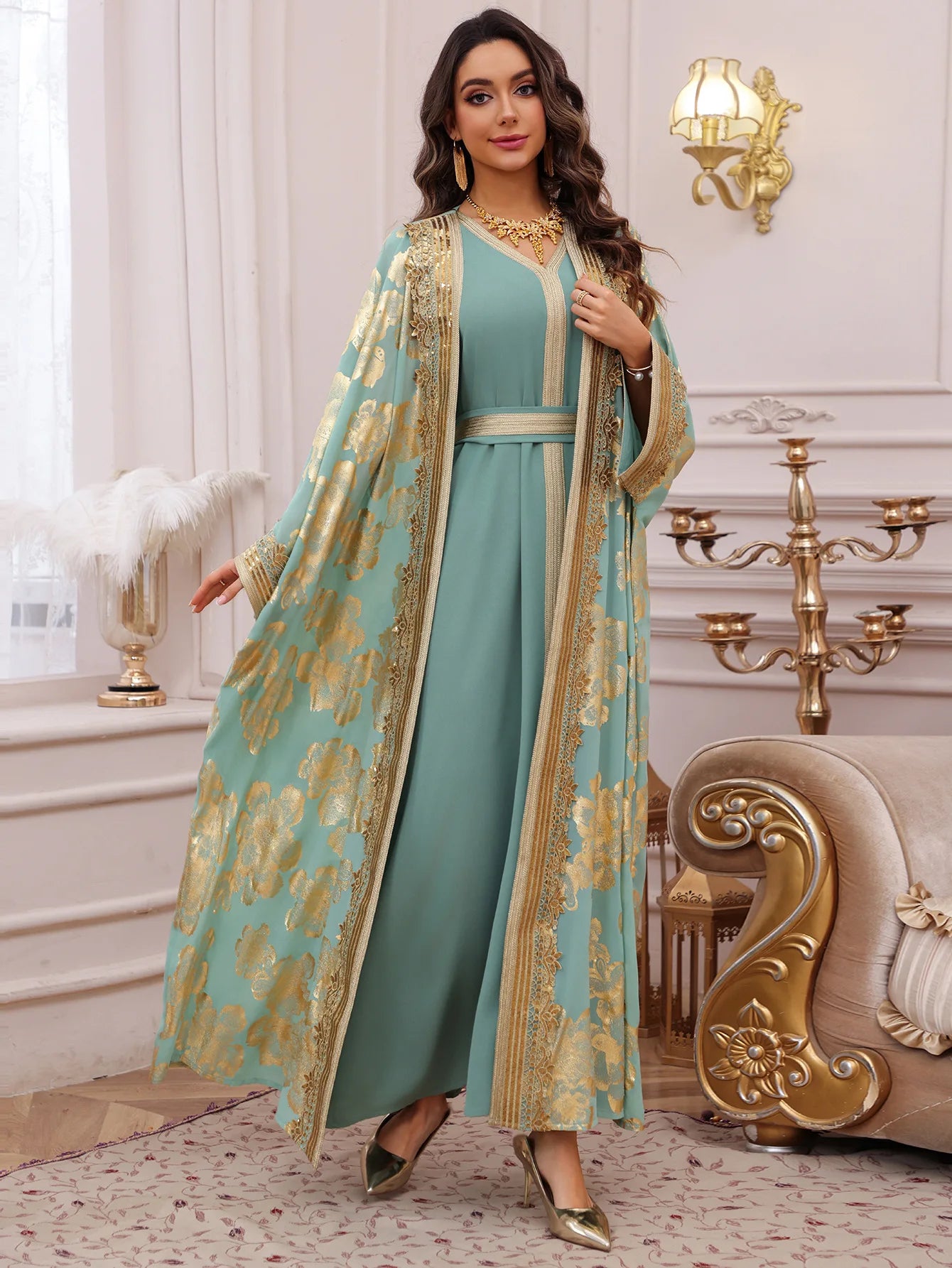 The "Emerald Heritage" Abaya – Signature Embroidered Party Jalabiya – Boutique Green Ramadan Kaftan