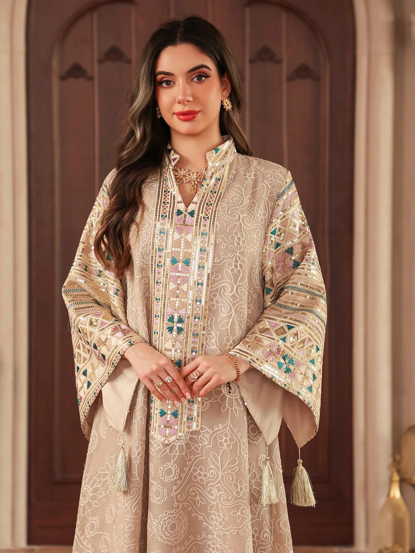 Women’s Embroidered Abaya for Party | Elegant Muslim Jalabiya Morocco Kaftan
