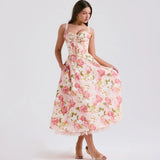 Women's Elegant Pink Peony Floral Corset Dress