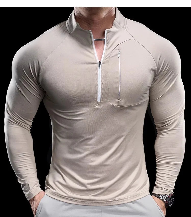 Herren schnelltrocknendes Langarm-Trainings-T-Shirt | Fitnessstudio-Lauf-Top
