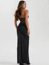 Damen Sexy tiefer V-Ausschnitt Neckholder Maxikleid – Rückenfreies durchsichtiges Abendkleid
