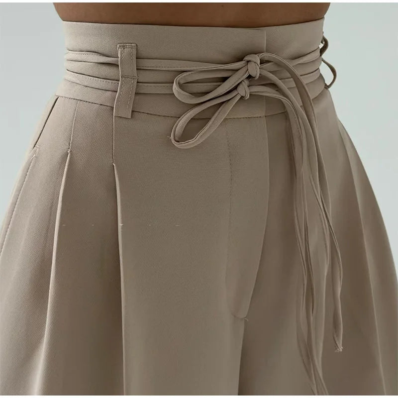 Women’s Y2K Wide Leg Long Pants – Elegant High Waist Double Drawstring Baggy Trouser
