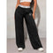 Women's Wide Leg Casual Loose Fit Webbing Detail Love Heart Printed Trousers