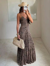 Women’s Vintage Leopard Print Sling Maxi Dress