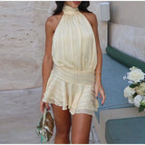 Sexy Backless Halter Mini Dress | Women’s Lace-Up Ruffle Sleeveless Dress
