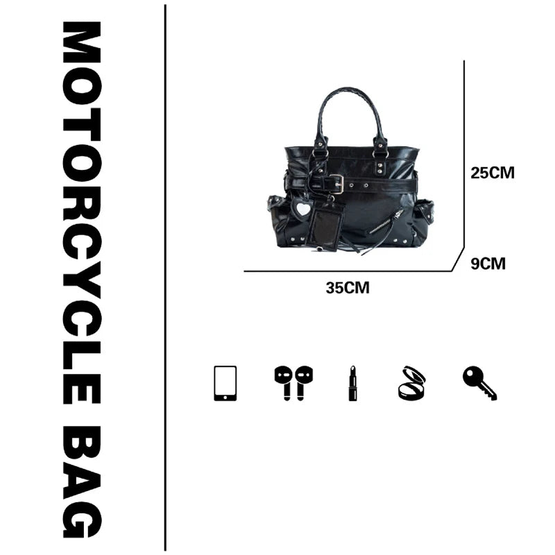 The Noir-Rebel Silhouette Retro Pleated Motorcycle Bag