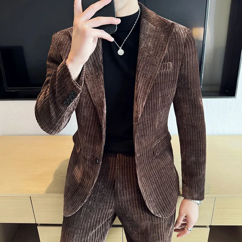 Herren Cordanzug im italienischen Stil (Sakko + Hose) – Hochwertiges zweiteiliges Slim-Fit-Set