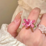 Romantischer violetter Blumen-Perlenring für Damen – elastischer Fingerring für Frühling und Sommer