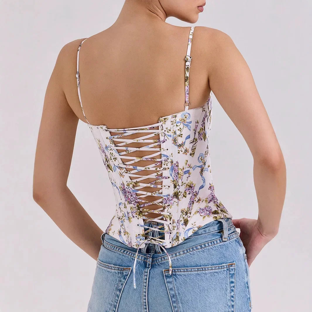 The "Summer Bloom" Floral Corset | Sexy Lace-Up Cropped Top