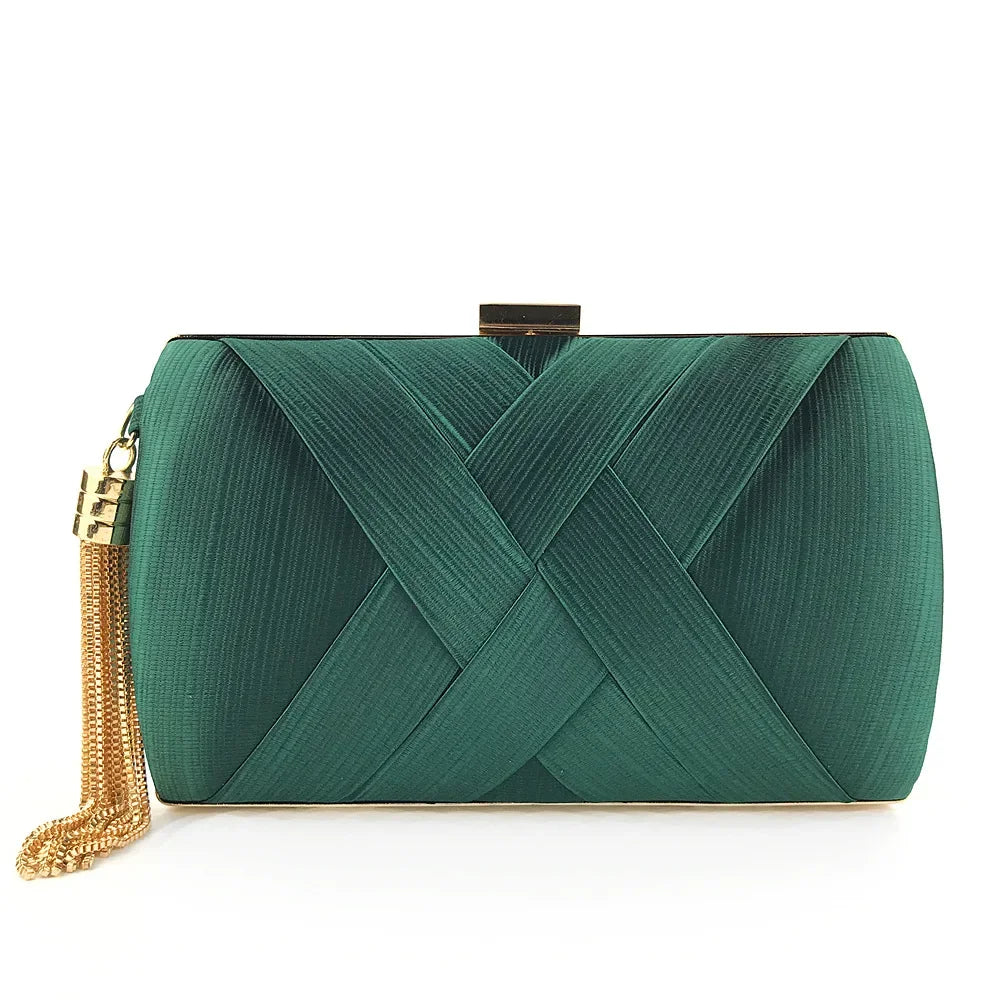 Stylish Silk Bridal Party Purse | Luxury Golden Tassel Evening Handbag