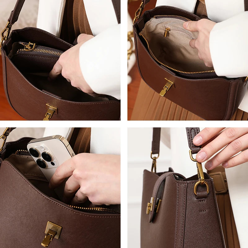 Luxury Natural Cowhide Genuine Leather Shoulder Bag | Soft Designer Handbag