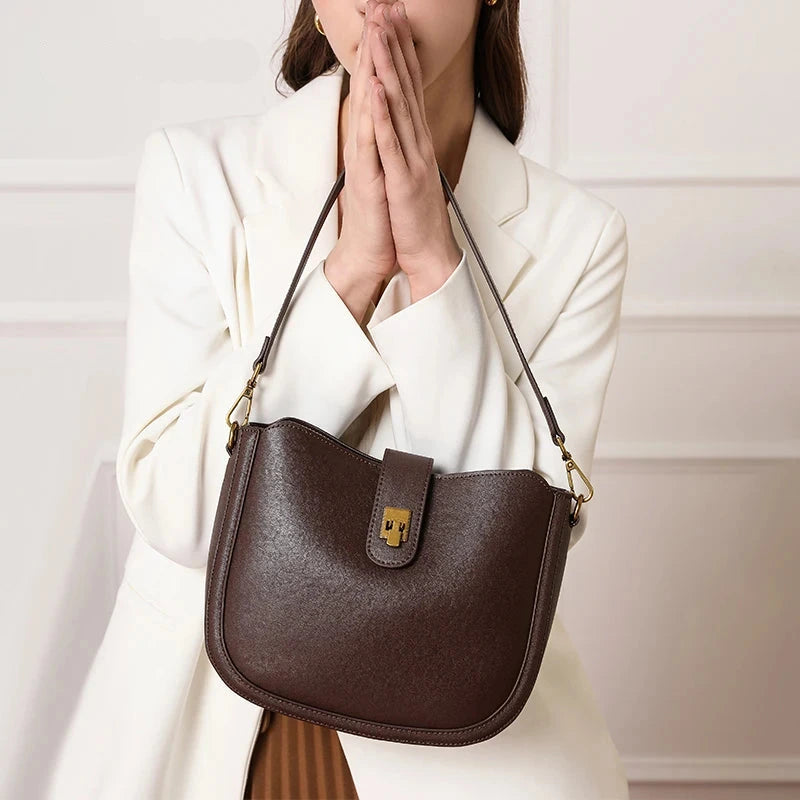 Luxury Natural Cowhide Genuine Leather Shoulder Bag | Soft Designer Handbag