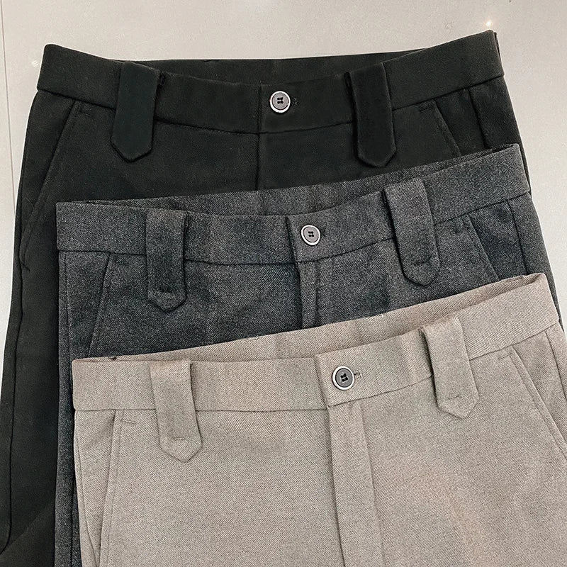 Men’s Autumn Winter Thickened Suit Pants – Slim Fit Straight Woolen Trousers