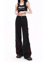 Damen Harajuku Y2K Baggy Jeans | Ästhetische Jeanshose mit Schmetterlings-Print